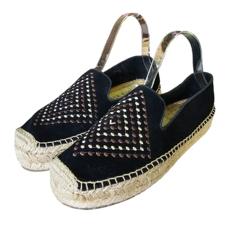 Jack Rogers Luna Black Suede  Espradille Slip-On Shoes Boho Hippie Indie EUC 8